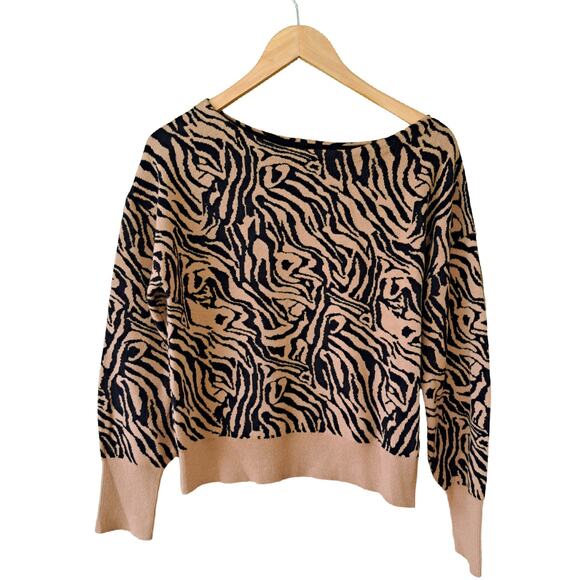 Anthropologie Maeve Animal Print Tiger Stripe Sweater Size Small Camel Tan Black - Picture 6 of 8